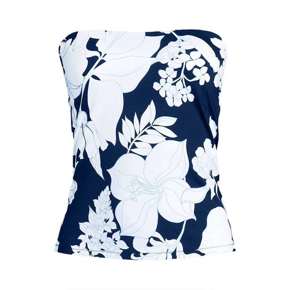 Land's End Bandeau with Straps Tankini Top deep sea Navy lilies size small